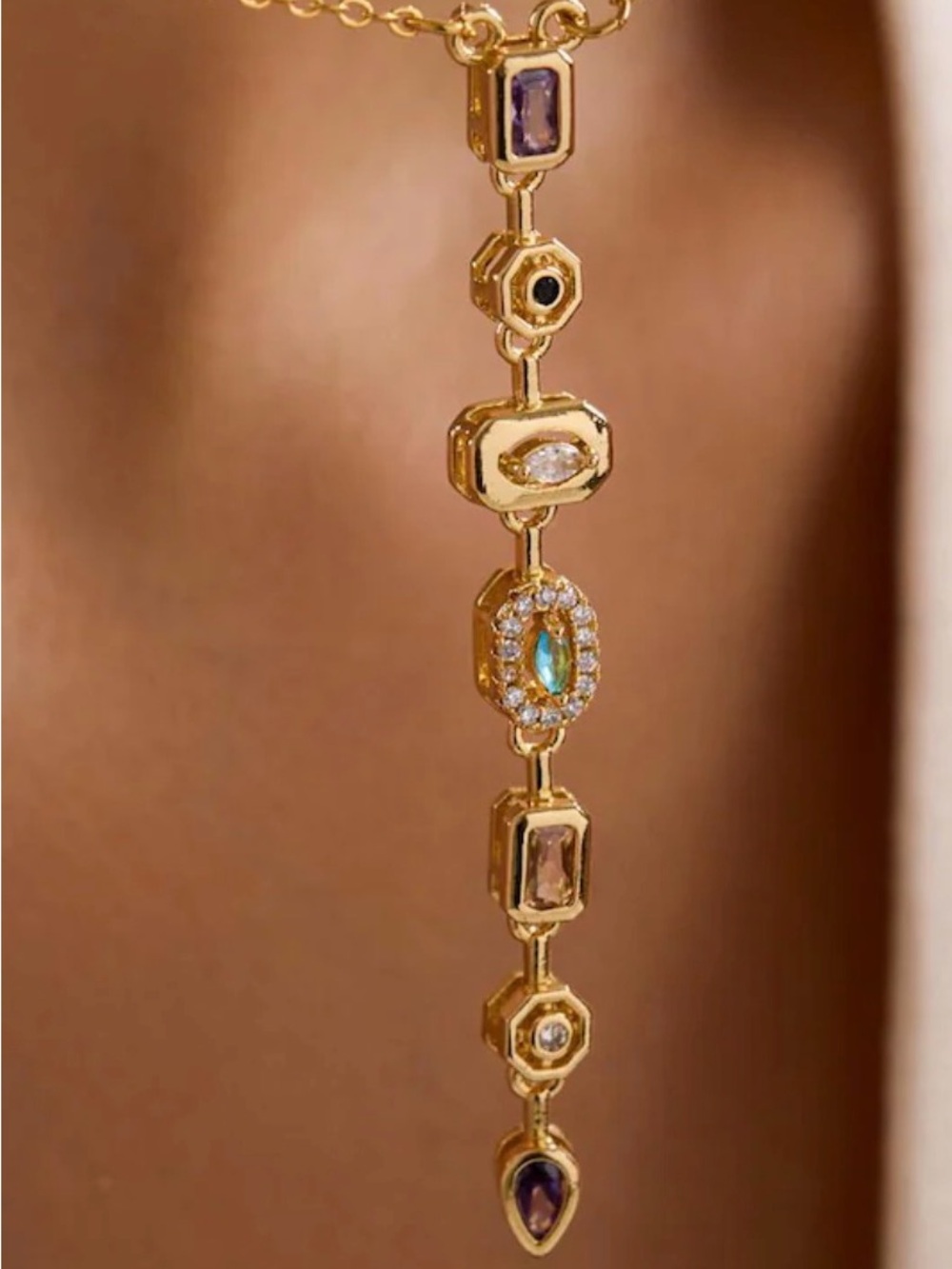 PK Jewelry- Gold gemstone chakra Drop Necklace - Women Jewelry